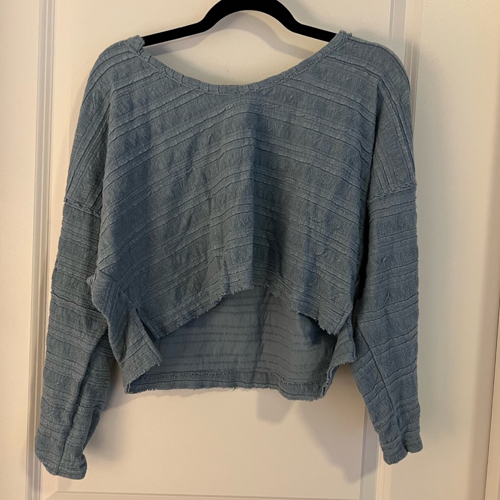 Free People Blue Long Sleeve Crop Top